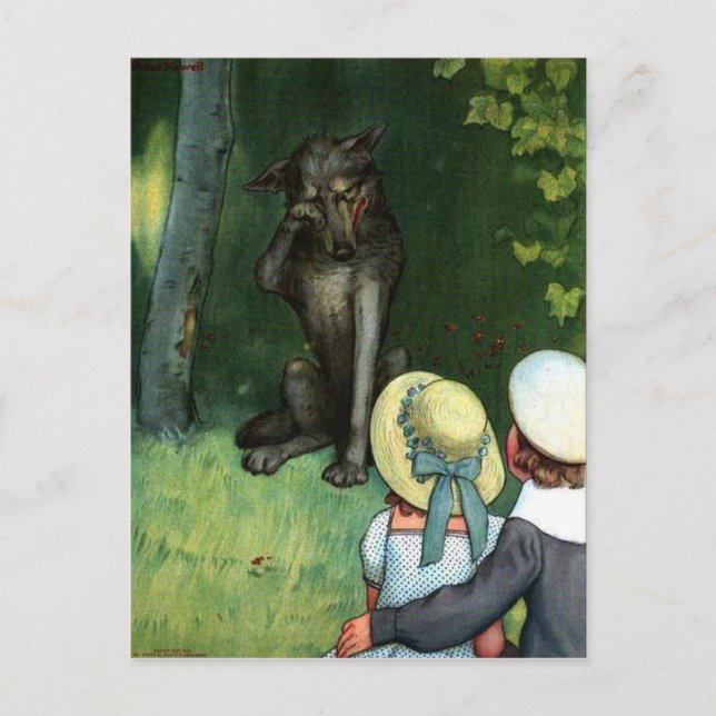 Carte postale du loup du petit chaperon rouge (Devant)