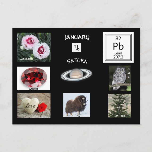 carte postale du mois de naissance de janvier Capr (Devant)