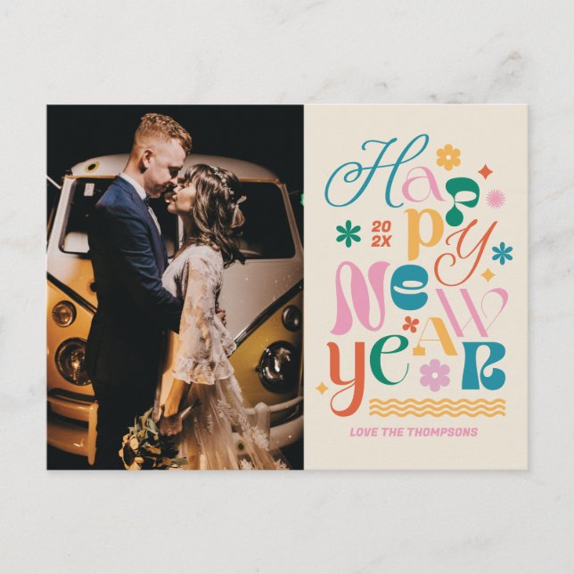Carte postale du Nouvel An Font Mix à la mode (Devant)