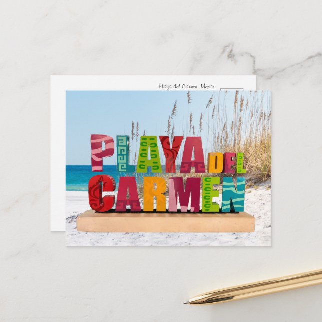 Carte postale du panneau de Playa del Carmen (Devant/Arrière en situation)
