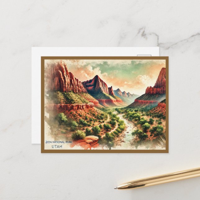 carte postale du parc national de la zion (Devant/Arrière en situation)