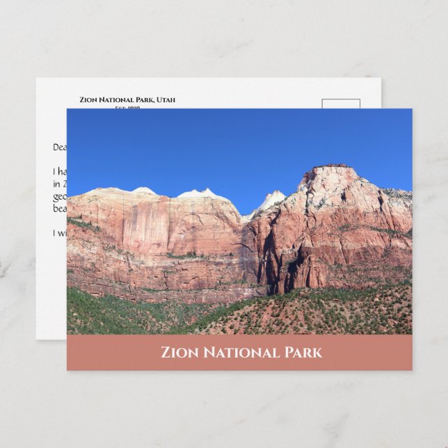 Carte postale du parc national Zion (Devant / Derrière)