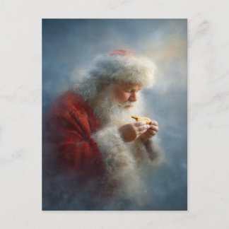 Carte postale du Père Noël mangeant des biscuits