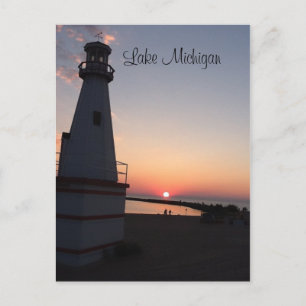 Carte postale du phare Sunset du lac Michigan
