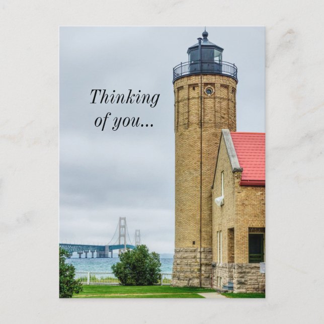 Carte postale du pont Mackinac et du phare (Devant)