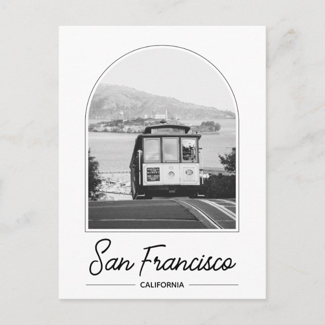 Carte postale du tramway noir et blanc de San Fran (Devant)