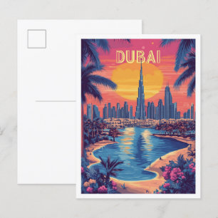 Carte Postale Dubaï EAU Art Vintage Illustration Voyage