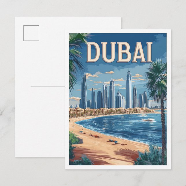 Carte Postale Dubaï EAU Art Vintage Illustration Voyage (Devant / Derrière)