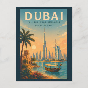 Carte Postale Dubaï Émirats arabes unis Illustration Voyage Art 