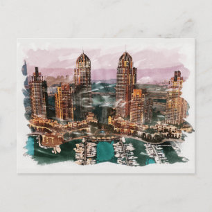 Carte Postale Dubaï UAE Unique Aquarelle Voyage Art