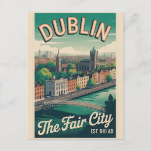 Carte Postale Dublin Irlande Cité de Style Rétro Voyage