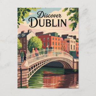 Carte Postale Dublin Irlande Illustration Travel Art Vintage