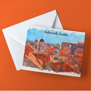 Carte Postale Dubrovnik Croatie Aquarelle Peinture Voyage