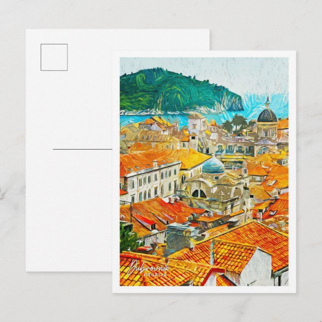 Carte Postale Dubrovnik Croatie Belle peinture à l'huile paysage (Devant / Derrière)