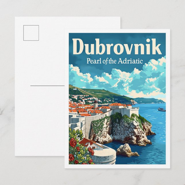 Carte Postale Dubrovnik Croatie Illustration de voyage artistiqu (Devant / Derrière)