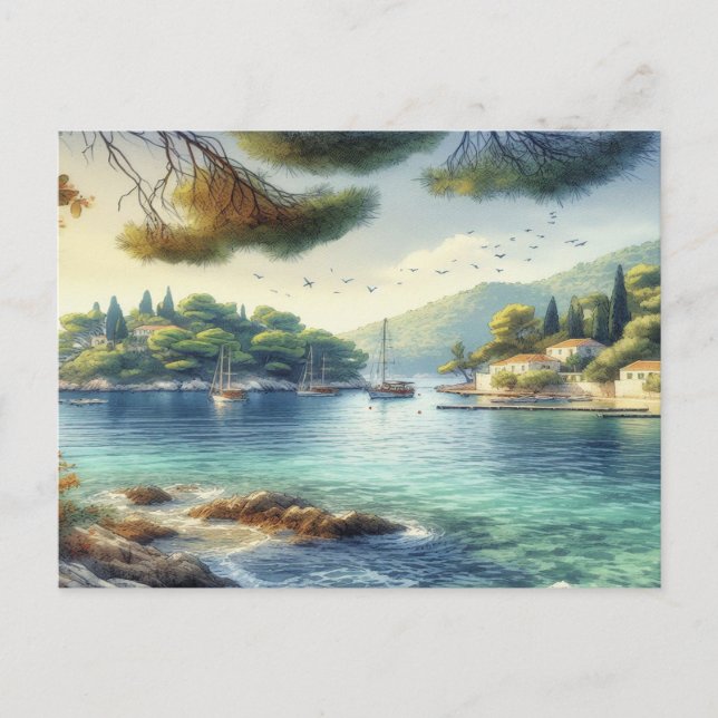 Carte Postale Dubrovnik Croatie Mljet île aquarelle (Devant)