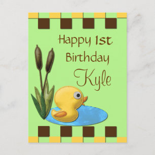 Carte Postale Duckie Jaune, Étang & Cattails 1er anniversaire