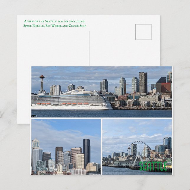 Carte postale d'un collage de la Skyline de Seattl (Devant / Derrière)