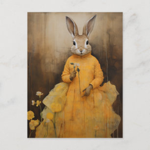 Carte postale d'un lapin en robe jaune