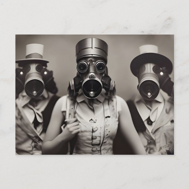 Carte postale d'une femme avec un masque à gaz (Devant)