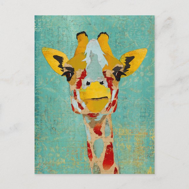 Carte postale d'une girafe curieuse et dorée (Devant)