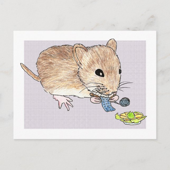 Carte postale d'une souris brun tricot (Devant)