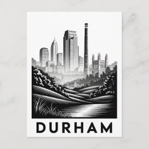 Carte Postale Durham Caroline du Nord Noir Blanc Gravure sur boi