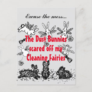 Carte Postale Dust Bunny Nettoyant Fée Lapin Excusez Mess Drôle