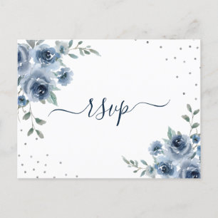 Carte Postale Dusty Blue Ardoise Floral Botanique Chic Mariage R