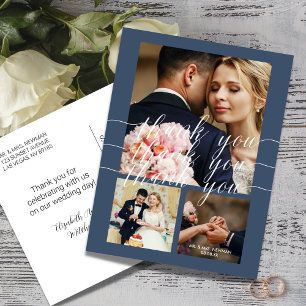 Carte Postale Dusty Blue Calligraphy 3 Mariage photo Merci