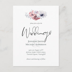 Carte Postale Dusty Blue Coral Floral Mariage Invite Budget