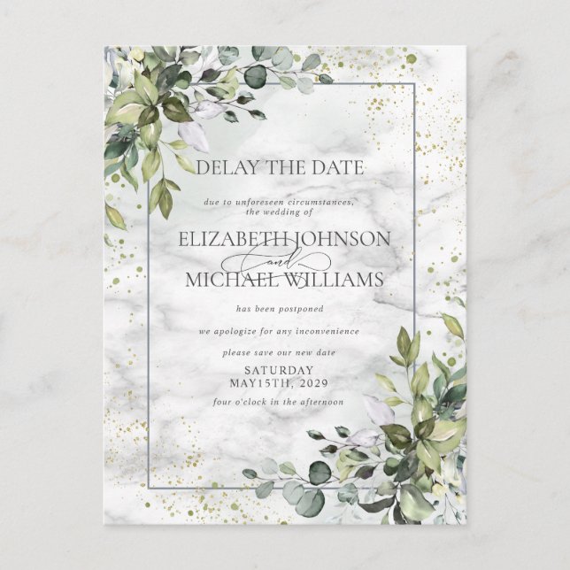 Carte Postale Dusty Blue Eucalyptus Vert Marbre Retard Date (Devant)