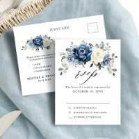 Dusty Blue Marine Champagne Ivory Wedding RSVP Pos