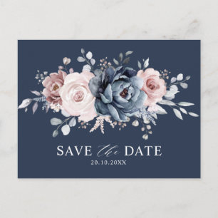 Carte Postale Dusty Blue Mauve Rose rose floral Enregistrer la d