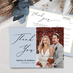 Carte Postale Dusty Blue Modern Photo Chic Mariage Merci