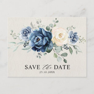 Carte Postale Dusty Blue Navy Champagne Ivory Enregistrer la dat