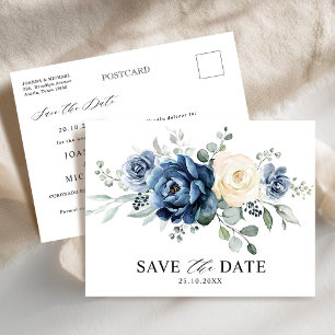 Carte Postale Dusty Blue Navy Champagne Ivory Enregistrer la dat