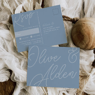 Carte Postale Dusty Blue Script Watermark Meice Choice RSVP