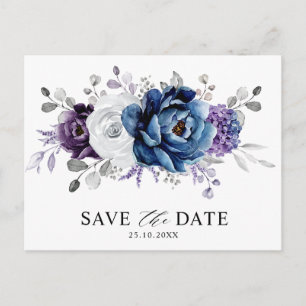 Carte Postale Dusty Blue Slate Marine Floral Wedding Enregistrer