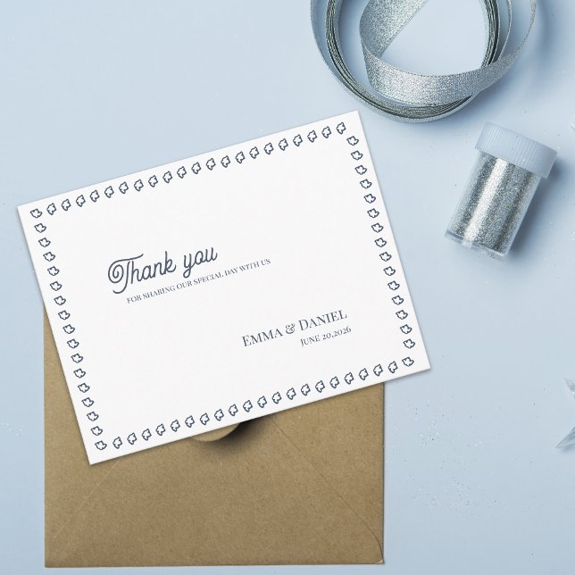 Carte Postale Dusty Blue Vintage Classic Wedding Thank You (Dusty Blue Vintage Wedding Thank You Card | Elegant Classic Border Personalized Reception Thank You )