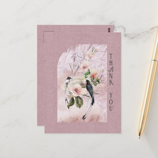 Carte Postale Dusty Bourgogne Magnolia fleurit Merci Mariage (Devant/Arrière en situation)