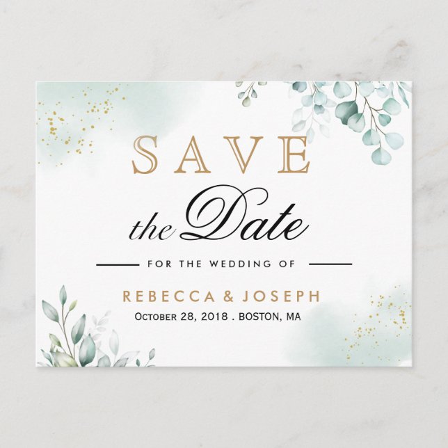 Carte Postale Dusty Gold Eucalyptus Mariage de verdure (Devant)