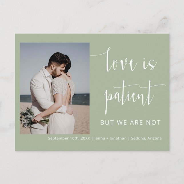 Carte Postale Dusty Green Moderne Script minimal Elopement photo (Devant)