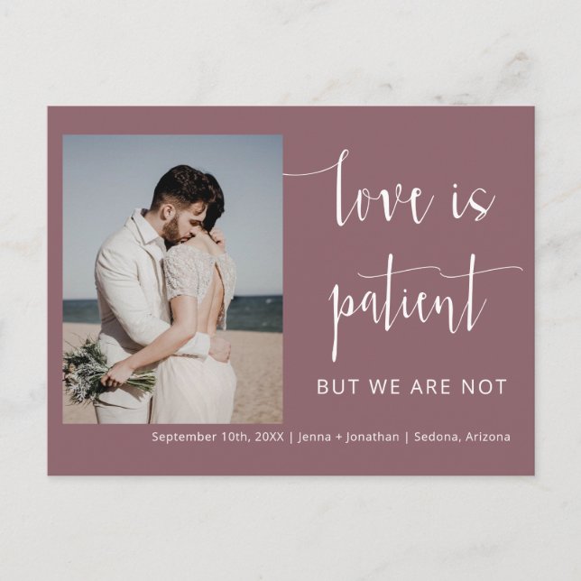 Carte Postale Dusty Purple Moderne Script Minimal Elopement Phot (Devant)