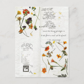 Carte Postale e.e. cummings pressé fleurs cursive journal