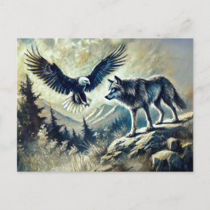 Carte Postale Eagle and Wolf à Wild Landscape
