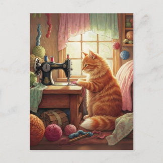 Carte Postale Easily Distracted By Cats And Sewing - Cat Sewing