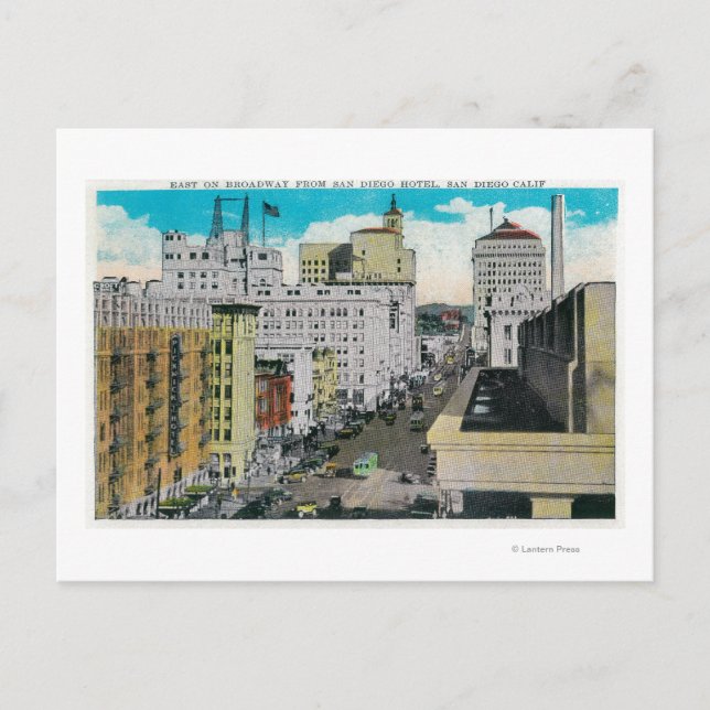 Carte Postale East on Broadway de San Diego Hotel (Devant)