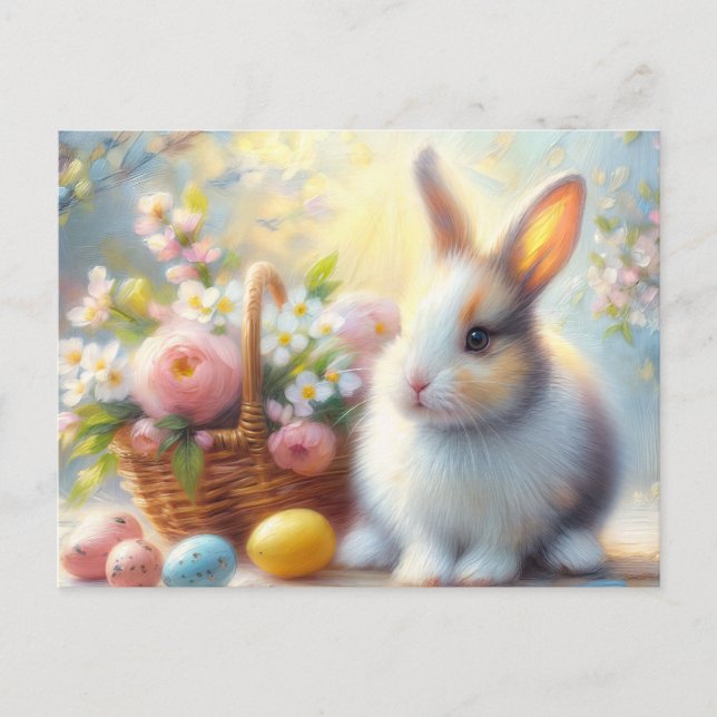 Carte Postale Easter Bunny with Basket and Painted Eggs Postcard (Devant)