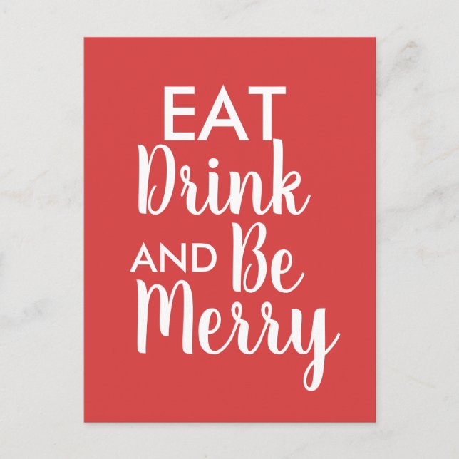 Carte Postale Eat Drink & Be Joyeux Noël rouge Citation blanche (Devant)